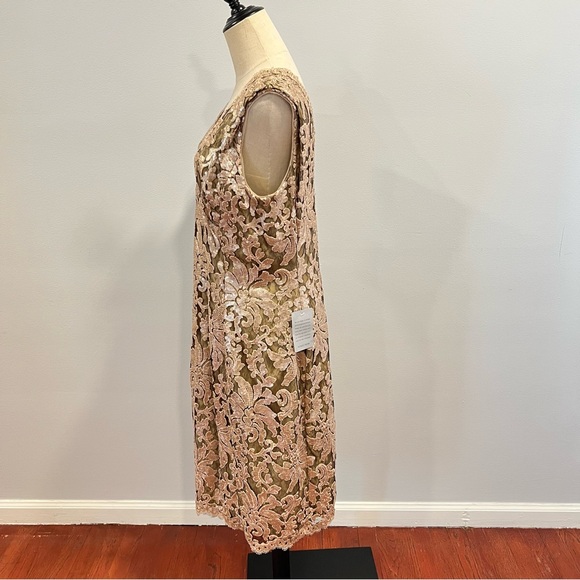 Tadashi Shoji Gold Embellished Sequin V Neck Cocktail MIDI Dress - Reemoly - Picture 6 of 14